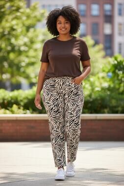 Jessica London Black/Brown & White High-Rise Zebra Print Pants Size:14W
